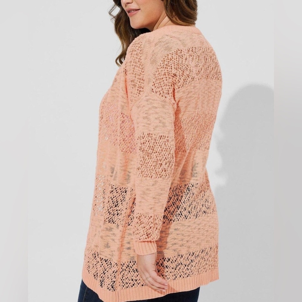 Torrid Plus Size 3xl Peach Open Stitch Open Front… - image 2
